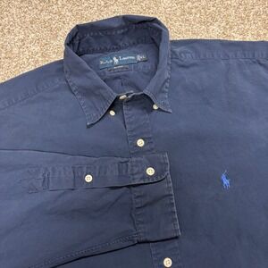 Ralph Lauren Button Down Shirt Mens XL Navy Blue Blake Cotton Long Sleeve Pony